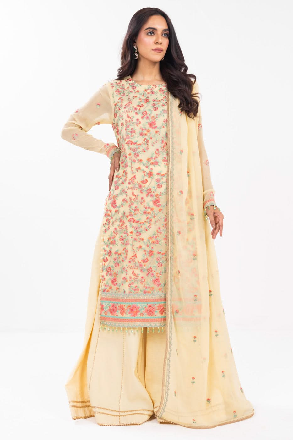 AlKaram | Festive Summer 25 | FC-21I-25-Yellow XS Dust Yellow Chiffon
