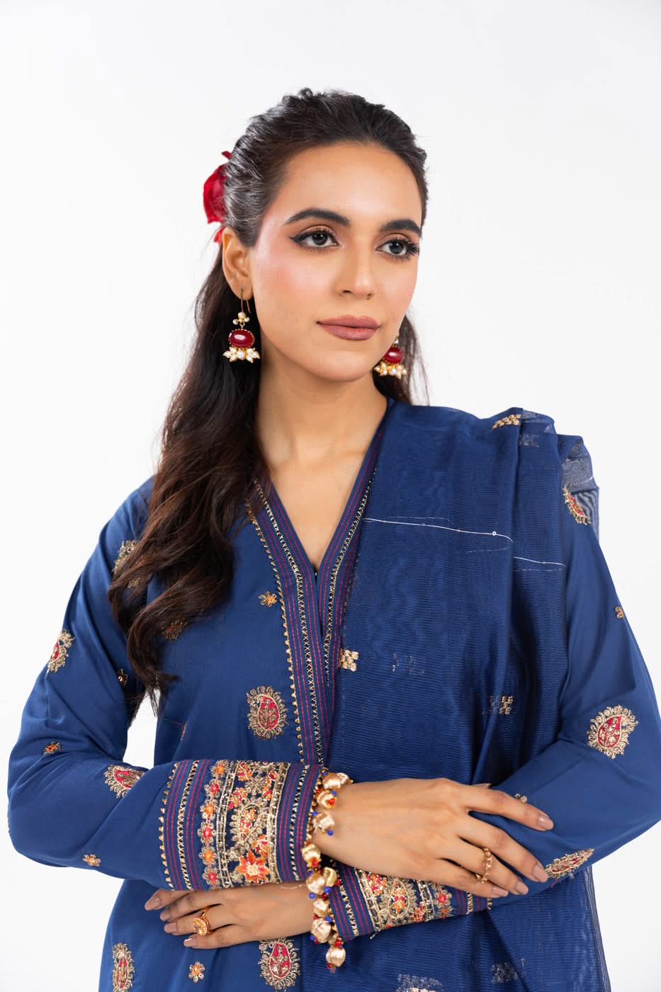 AlKaram | Festive Summer 25 | FC-2A-25-Dark Blue L Blue Lawn