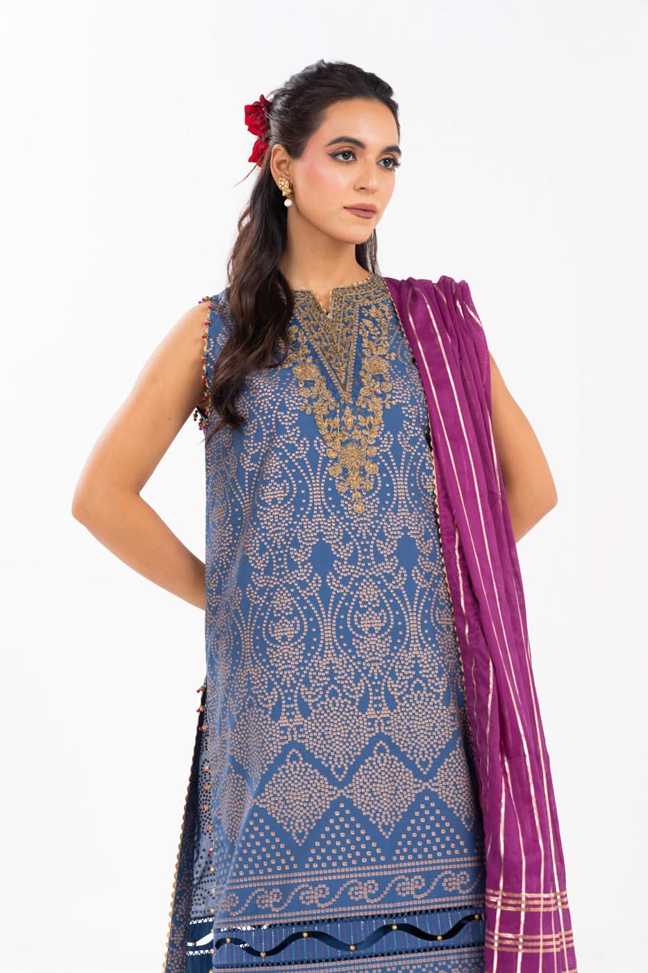 AlKaram | Festive Summer 25 | FC-34N-25-Persian Blue M Persion Blue Cambric