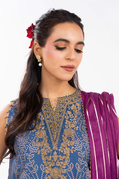 AlKaram | Festive Summer 25 | FC-34N-25-Persian Blue L Persion Blue Cambric