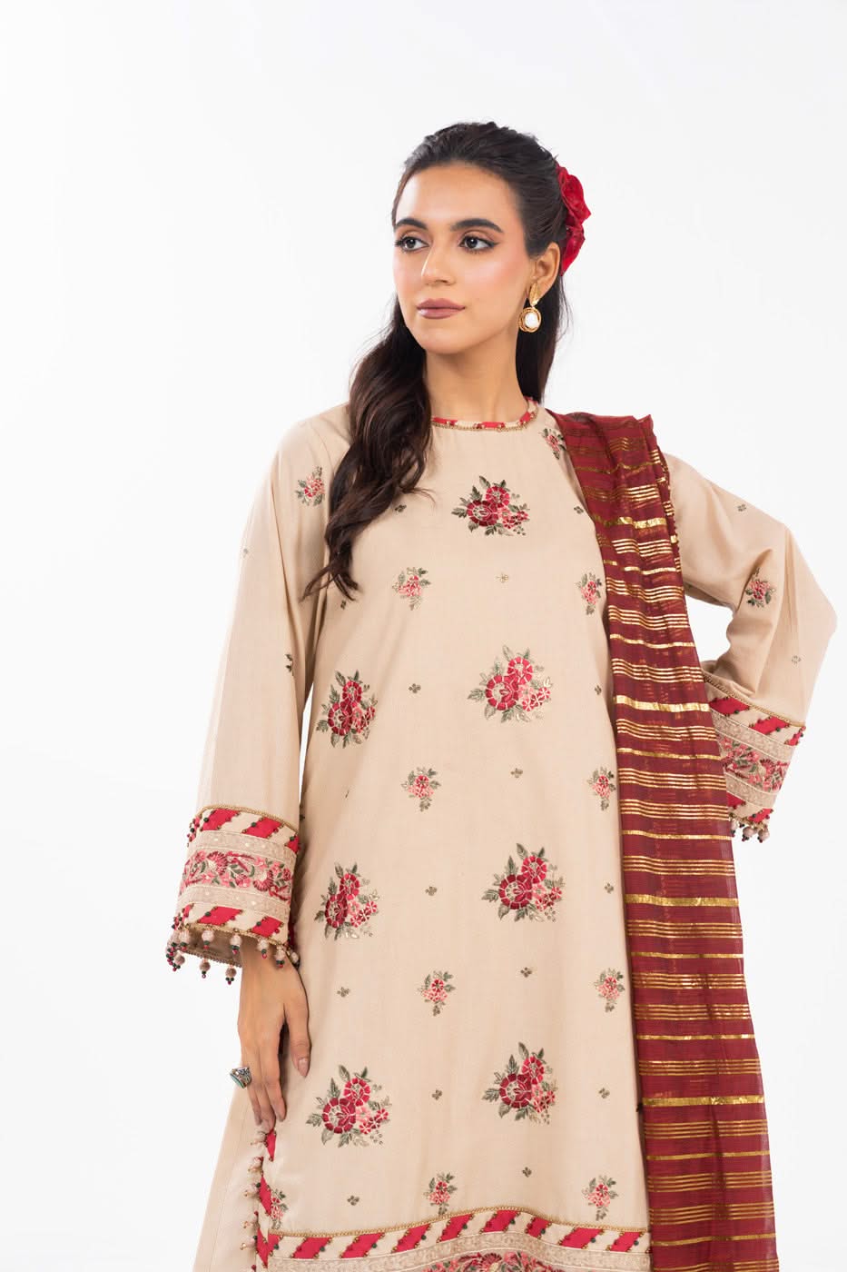 AlKaram | Festive Summer 25 | FC-35N-25-Beige M Beige Cambric