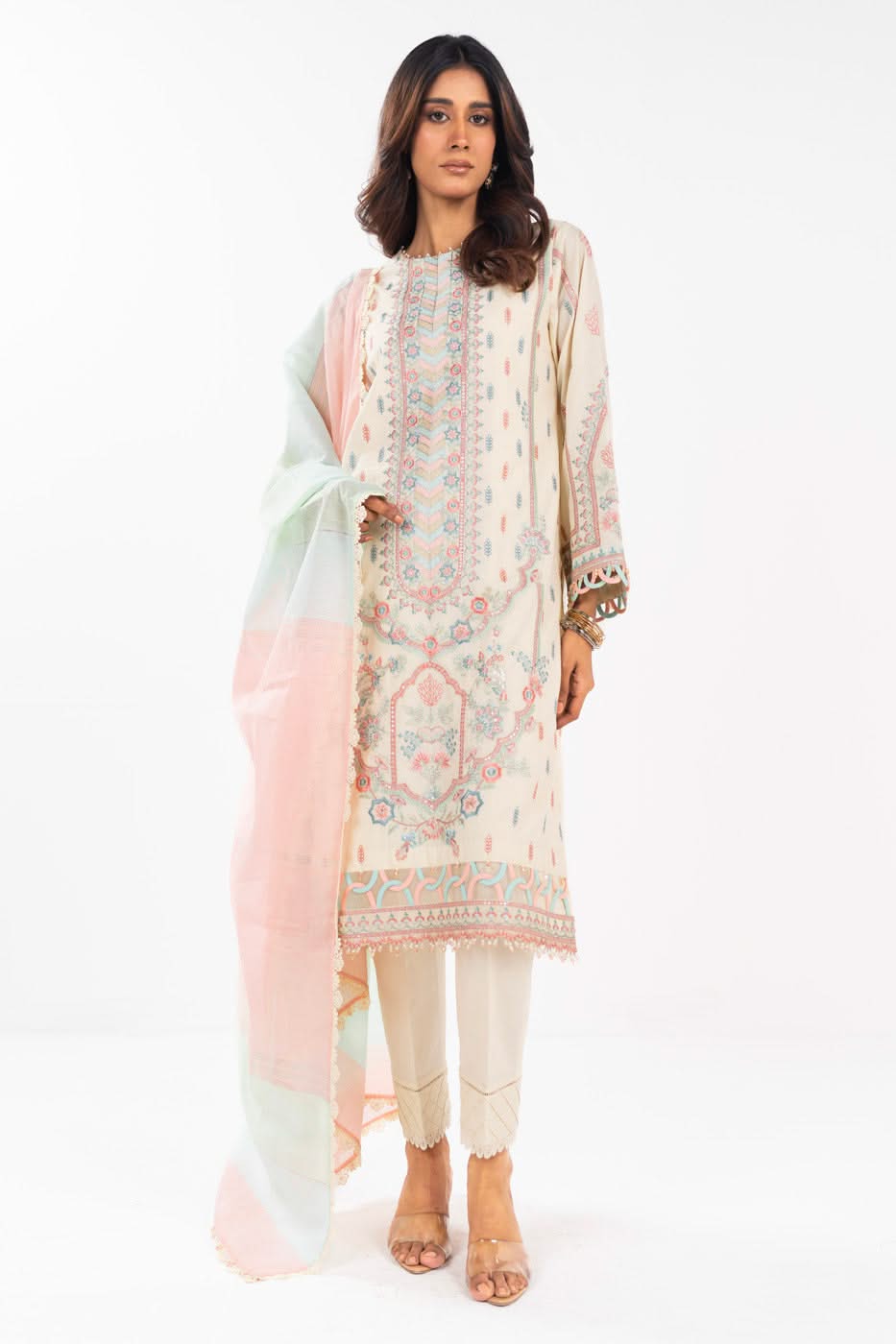 AlKaram | Festive Summer 25 | FC-3A-25-Cream XS Cream Lawn