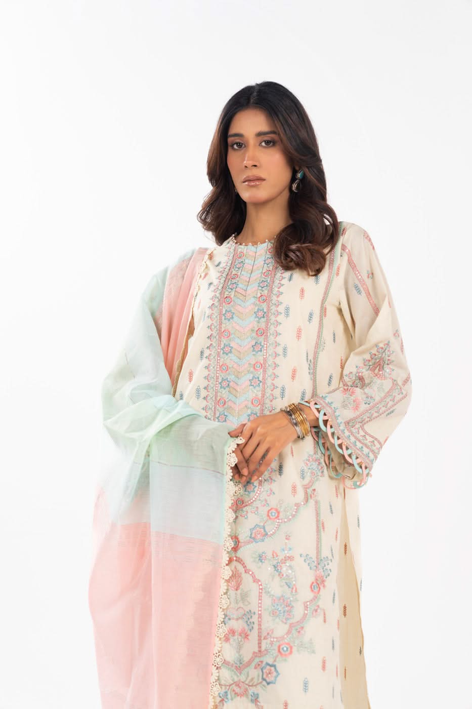 AlKaram | Festive Summer 25 | FC-3A-25-Cream L Cream Lawn