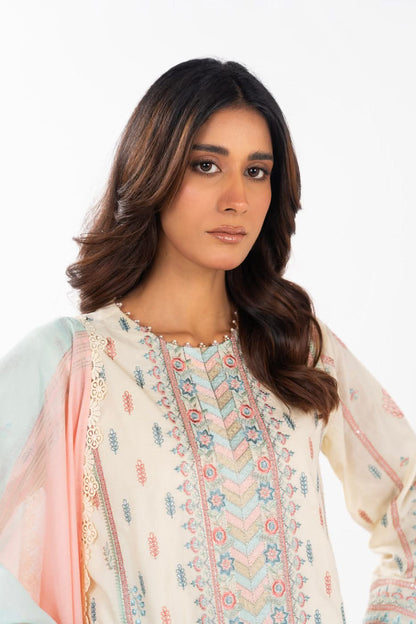 AlKaram | Festive Summer 25 | FC-3A-25-Cream M Cream Lawn