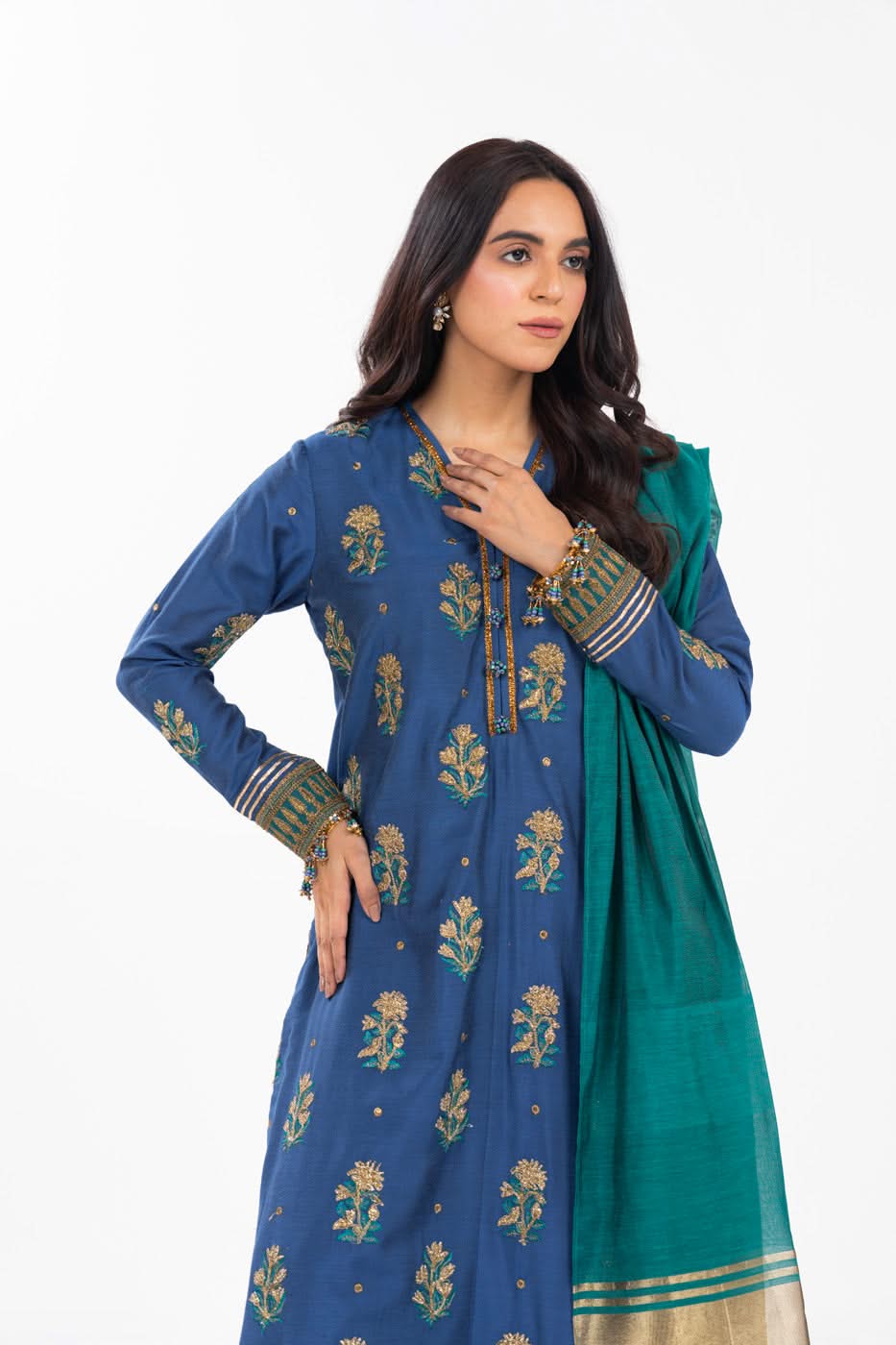AlKaram | Festive Summer 25 | FC-8D-25-Royal Blue M Blue Silk