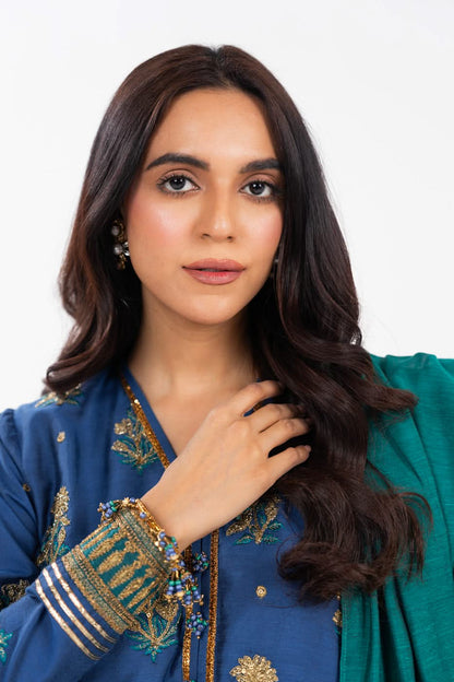 AlKaram | Festive Summer 25 | FC-8D-25-Royal Blue L Blue Silk