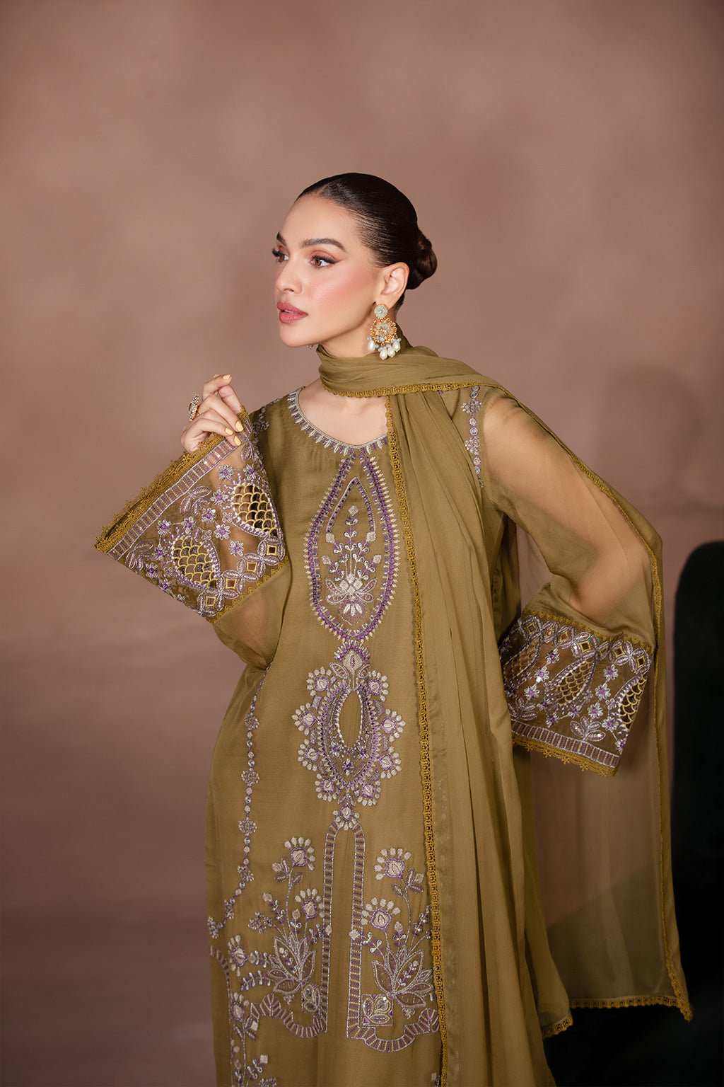 Flossie | Studio RTW | TANSY GREEN M Olive Green Chiffon