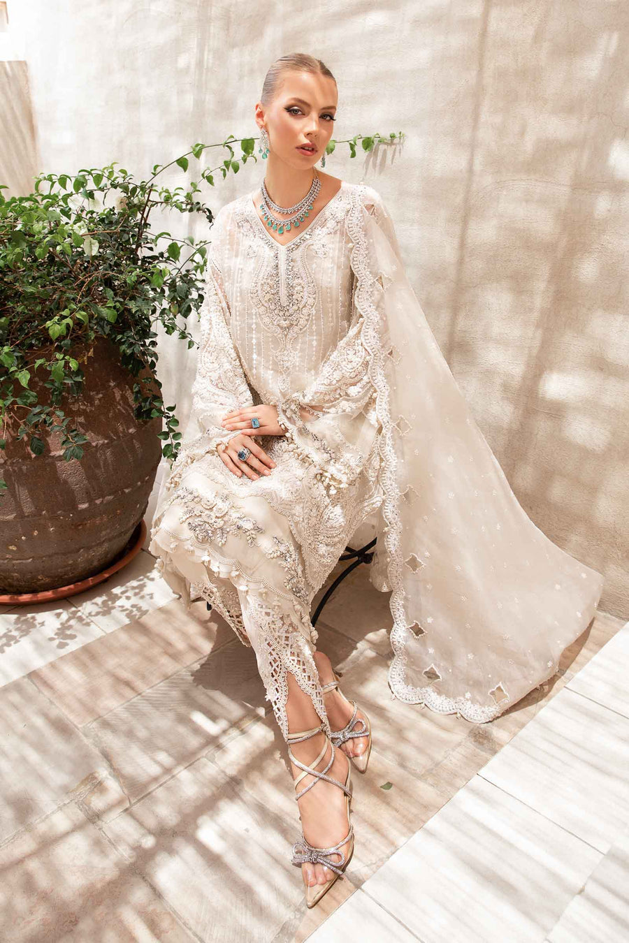 Maria B | Bridal Formals | Pearla Custom Size Off White Pure Organza