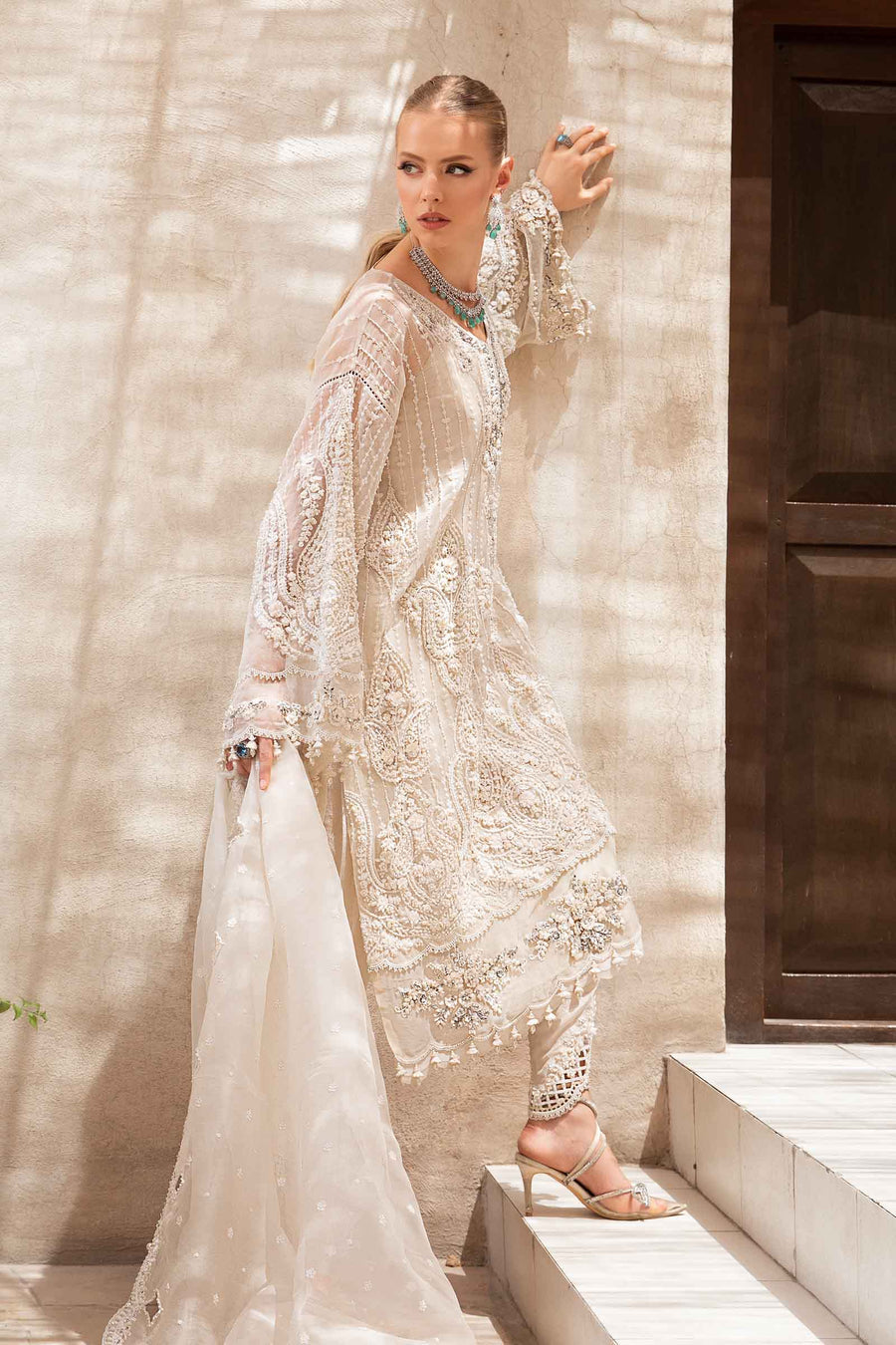 Maria B | Bridal Formals | Pearla XL Off White Pure Organza