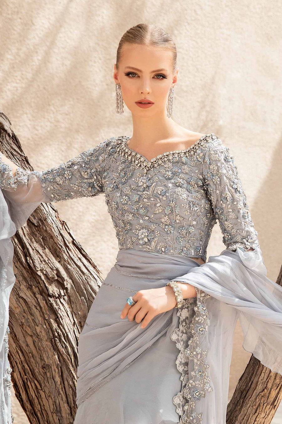 Maria B | Bridal Formals | Freya M Gray Pure Chiffon