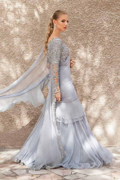 Maria B | Bridal Formals | Freya XL Gray Pure Chiffon
