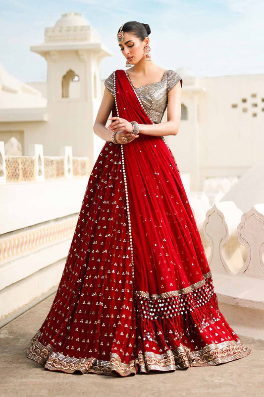 Maria B | Bridal Formals | Mumtaz Mahal XS Deep Red Poly Net