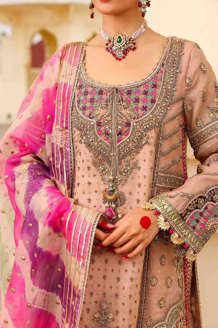 Maria B | Bridal Formals | Zeenat-un-Nisa M Peach Pink Pure Organza