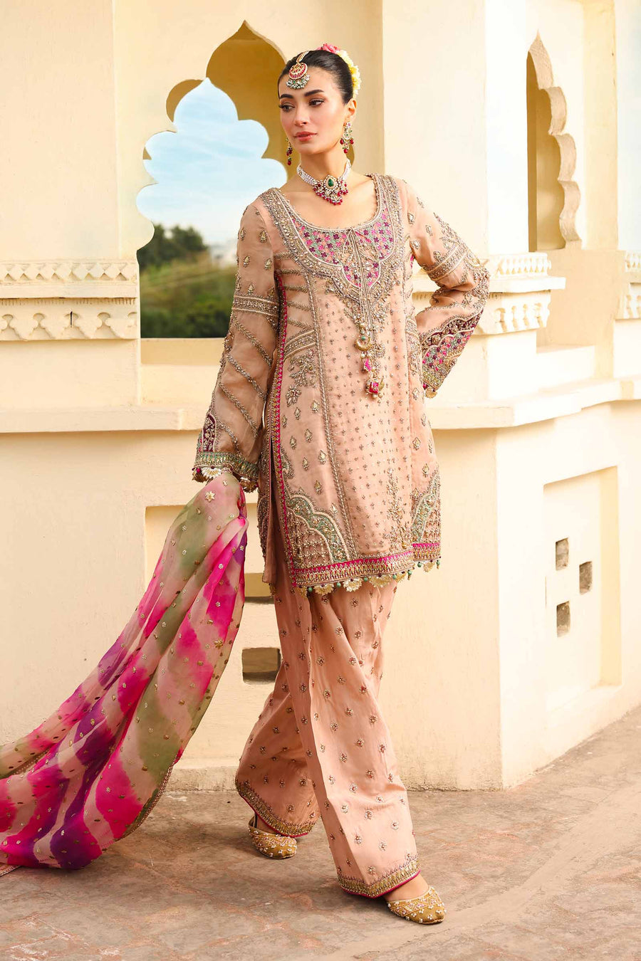 Maria B | Bridal Formals | Zeenat-un-Nisa Custom Size Peach Pink Pure Organza