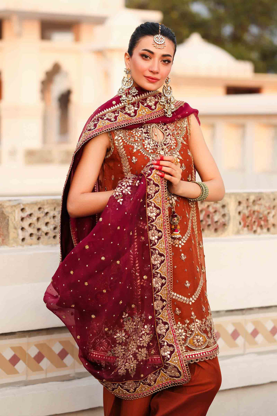Maria B | Bridal Formals | Noor Jahan Custom Size Rust Pure Organza