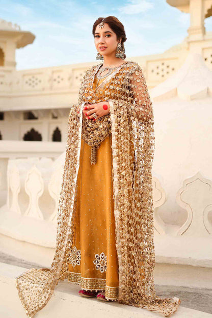 Maria B | Bridal Formals | Roshanara Begum Custom Size Mustard Pure Organza