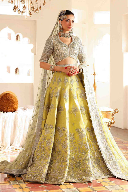 Maria B | Bridal Formals | Malika Jahan XS Lime Yellow Pure Organza
