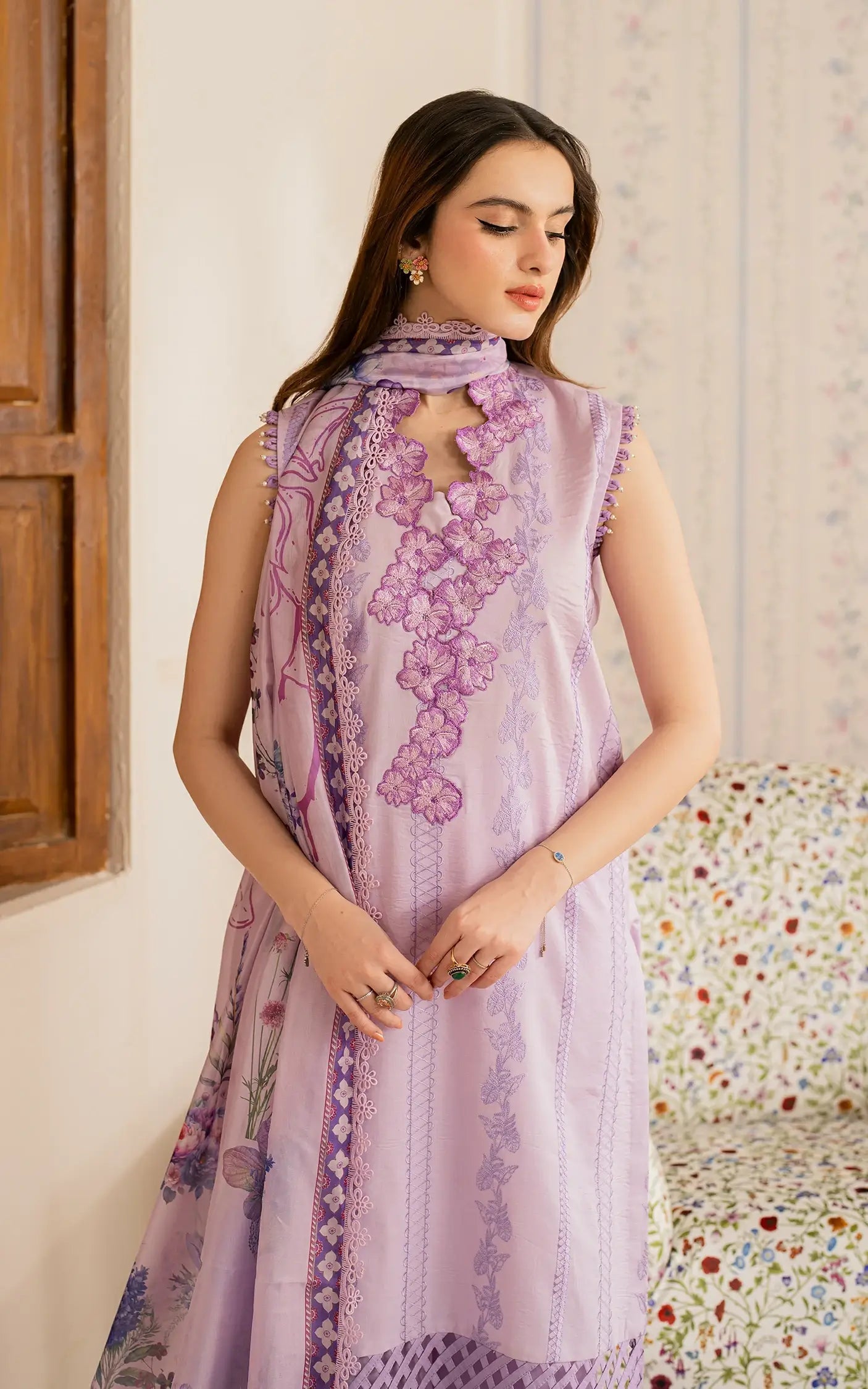 Asifa and Nabeel | Meraki Vintage 25 | Faakhta (MVL25-17) L Lilac Lawn
