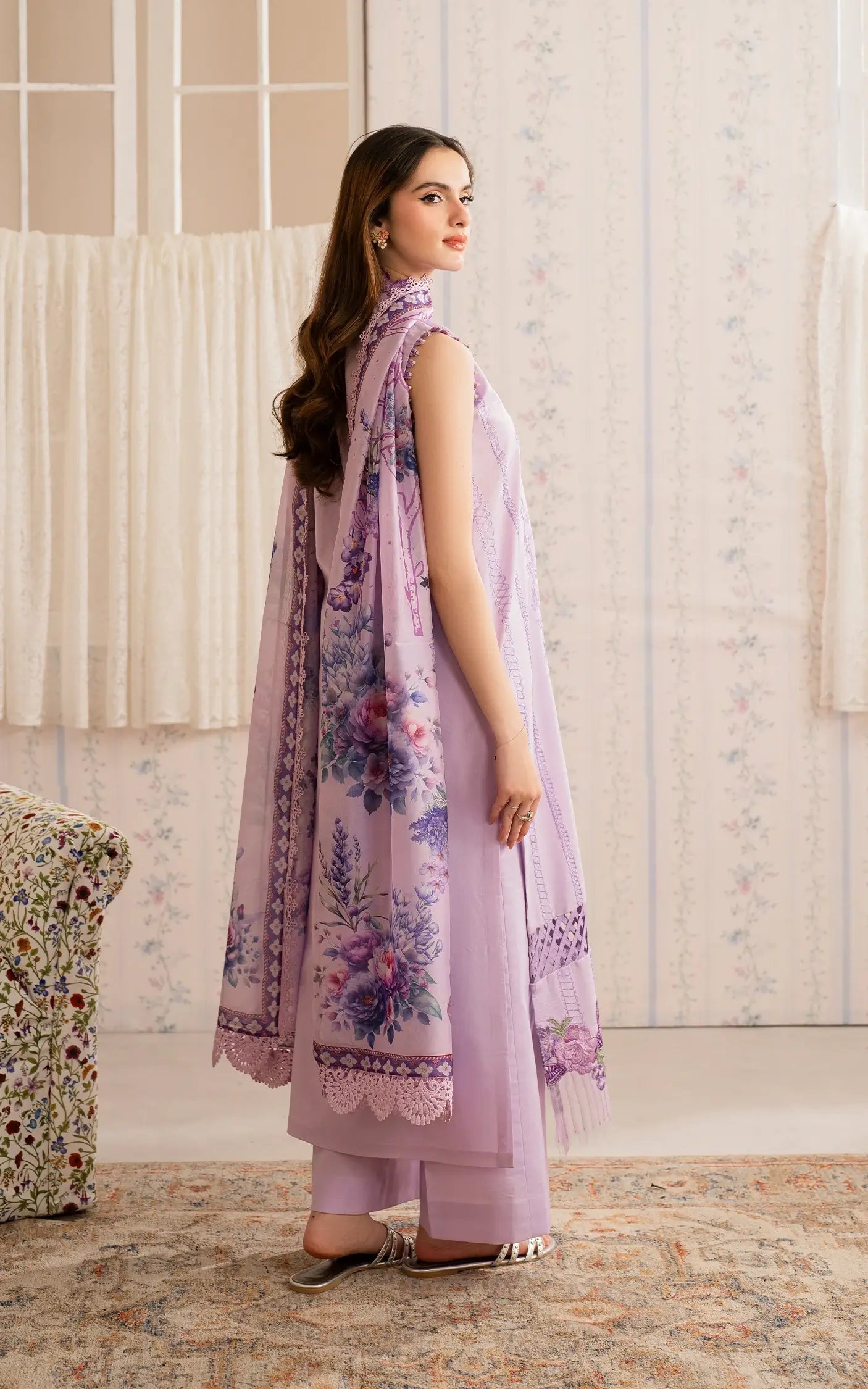 Asifa and Nabeel | Meraki Vintage 25 | Faakhta (MVL25-17) S Lilac Lawn