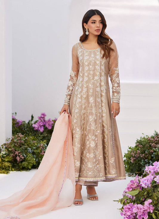 Farah Talib Aziz | Zaza Luxe Pret 24 | CHARLENE SAND EMBROIDERED KALIDAAR WITH DUPATTA - Pakistani Designer Dress - by Farah Talib Aziz | Type: Luxury - 100% Original at Saira Sultan
