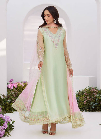 Farah Talib Aziz | Zaza Luxe Pret 24 | COLLETTE MINT OMBRE EMBELLISHED COLUMN SHIRT WITH KALIDAAR WITH EMBROIDERED SLIP - Pakistani Designer Dress - by Farah Talib Aziz | Type: Luxury - 100% Original at Saira Sultan