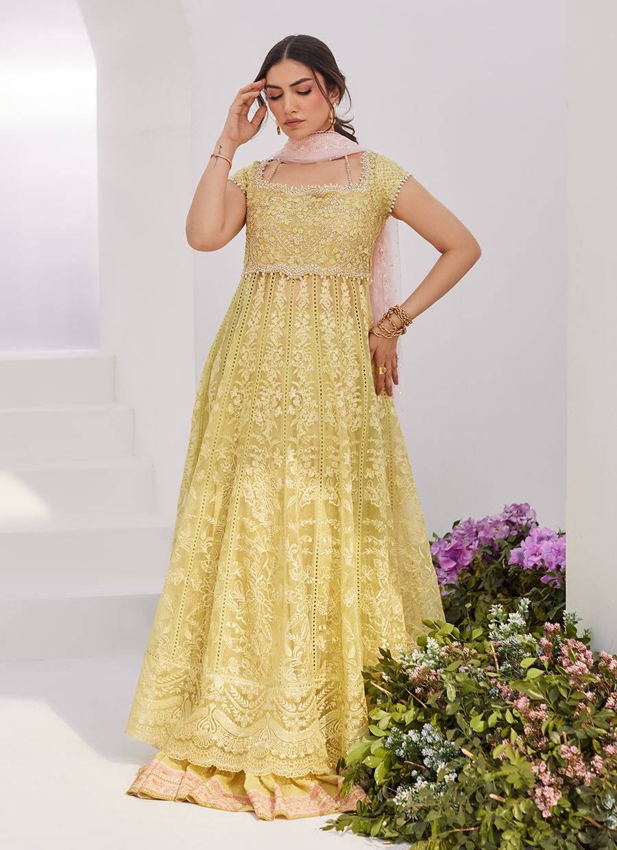 Farah Talib Aziz | Zaza Luxe Pret 24 | REINE KIWI EMBROIDERED EMBELLISHED KALIDAAR - Pakistani Designer Dress - by Farah Talib Aziz | Type: Luxury - 100% Original at Saira Sultan