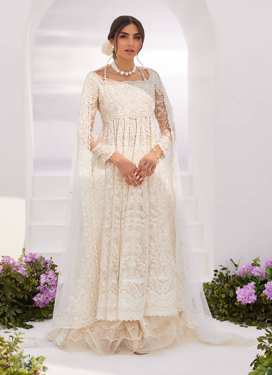 Farah Talib Aziz | Zaza Luxe Pret 24 | MAELLE IVORY EMBROIDERED AND EMBELLISHED KALIDAAR - Pakistani Designer Dress - by Farah Talib Aziz | Type: Luxury - 100% Original at Saira Sultan