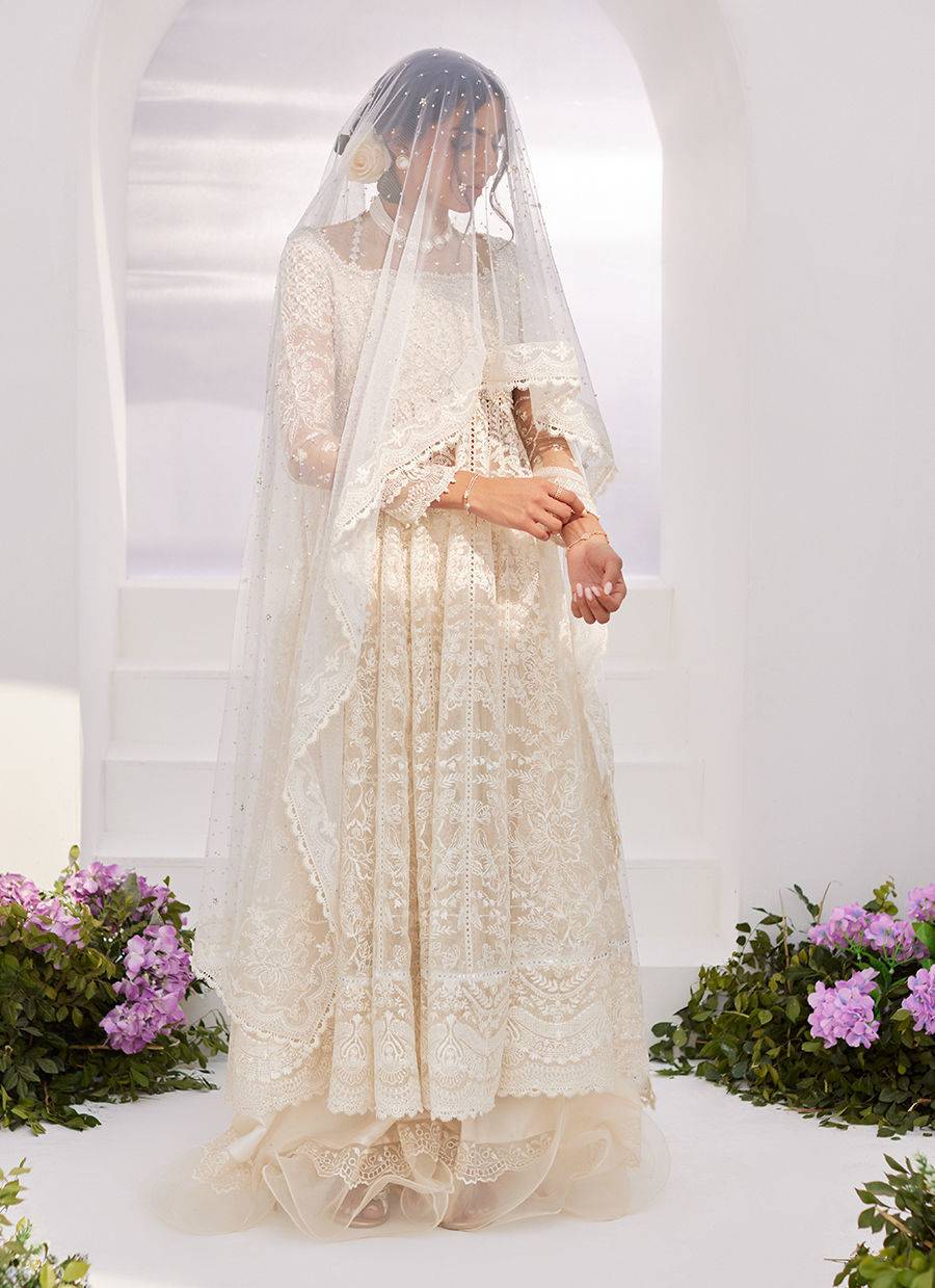 Farah Talib Aziz | Zaza Luxe Pret 24 | MAELLE IVORY EMBROIDERED AND EMBELLISHED KALIDAAR - Pakistani Designer Dress - by Farah Talib Aziz | Type: Luxury - 100% Original at Saira Sultan