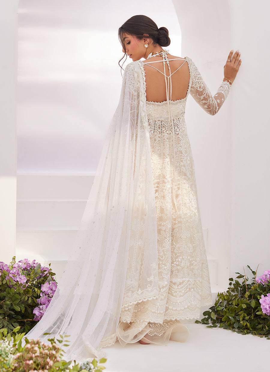 Farah Talib Aziz | Zaza Luxe Pret 24 | MAELLE IVORY EMBROIDERED AND EMBELLISHED KALIDAAR - Pakistani Designer Dress - by Farah Talib Aziz | Type: Luxury - 100% Original at Saira Sultan