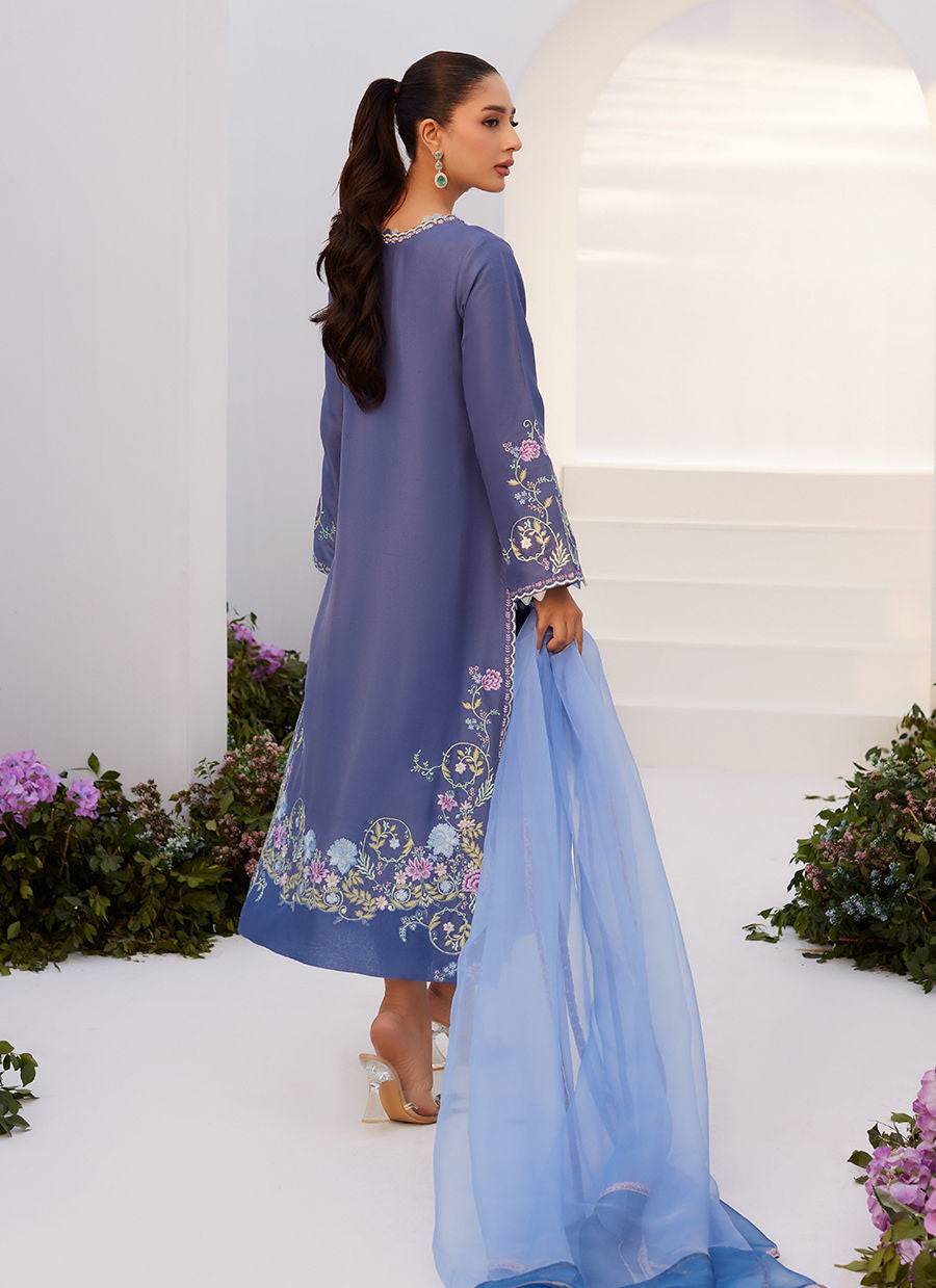 Farah Talib Aziz | Zaza Luxe Pret 24 | ALO BLUE EMBROIDERED SHIRT AND DUPATTA - Pakistani Designer Dress - by Farah Talib Aziz | Type: Luxury - 100% Original at Saira Sultan