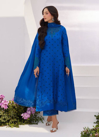 Farah Talib Aziz | Zaza Luxe Pret 24 | CHARR BLUE EMBROIDERED RAW SILK SHIRT AND DUPATTA - Pakistani Designer Dress - by Farah Talib Aziz | Type: Luxury - 100% Original at Saira Sultan