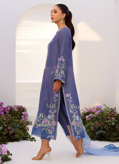 Farah Talib Aziz | Zaza Luxe Pret 24 | ALO BLUE EMBROIDERED SHIRT AND DUPATTA - Pakistani Designer Dress - by Farah Talib Aziz | Type: Luxury - 100% Original at Saira Sultan