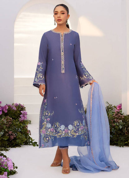Farah Talib Aziz | Zaza Luxe Pret 24 | ALO BLUE EMBROIDERED SHIRT AND DUPATTA - Pakistani Designer Dress - by Farah Talib Aziz | Type: Luxury - 100% Original at Saira Sultan