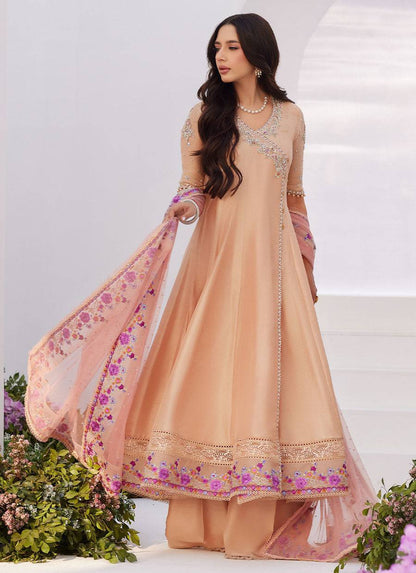 Farah Talib Aziz | Zaza Luxe Pret 24 | LISETTE FAWN EMBELLISHED RAW SILK ANGARKHA AND DUPATTA - Pakistani Designer Dress - by Farah Talib Aziz | Type: Luxury - 100% Original at Saira Sultan