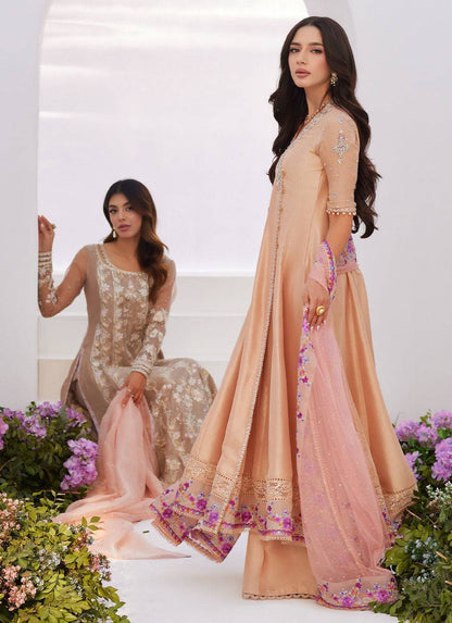 Farah Talib Aziz | Zaza Luxe Pret 24 | LISETTE FAWN EMBELLISHED RAW SILK ANGARKHA AND DUPATTA - Pakistani Designer Dress - by Farah Talib Aziz | Type: Luxury - 100% Original at Saira Sultan