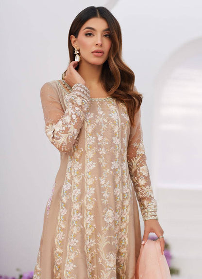 Farah Talib Aziz | Zaza Luxe Pret 24 | CHARLENE SAND EMBROIDERED KALIDAAR WITH DUPATTA - Pakistani Designer Dress - by Farah Talib Aziz | Type: Luxury - 100% Original at Saira Sultan
