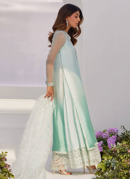 Farah Talib Aziz | Zaza Luxe Pret 24 | SOLENE AQUA OMBRE EMBELLISHED COLUMN SHIRT WITH EMBROIDERED KALIDAAR SLIP - Pakistani Designer Dress - by Farah Talib Aziz | Type: Luxury - 100% Original at Saira Sultan