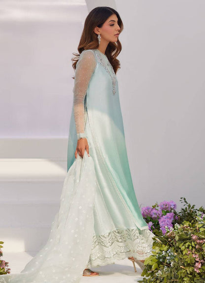 Farah Talib Aziz | Zaza Luxe Pret 24 | SOLENE AQUA OMBRE EMBELLISHED COLUMN SHIRT WITH EMBROIDERED KALIDAAR SLIP - Pakistani Designer Dress - by Farah Talib Aziz | Type: Luxury - 100% Original at Saira Sultan