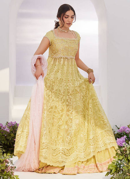 Farah Talib Aziz | Zaza Luxe Pret 24 | REINE KIWI EMBROIDERED EMBELLISHED KALIDAAR - Pakistani Designer Dress - by Farah Talib Aziz | Type: Luxury - 100% Original at Saira Sultan