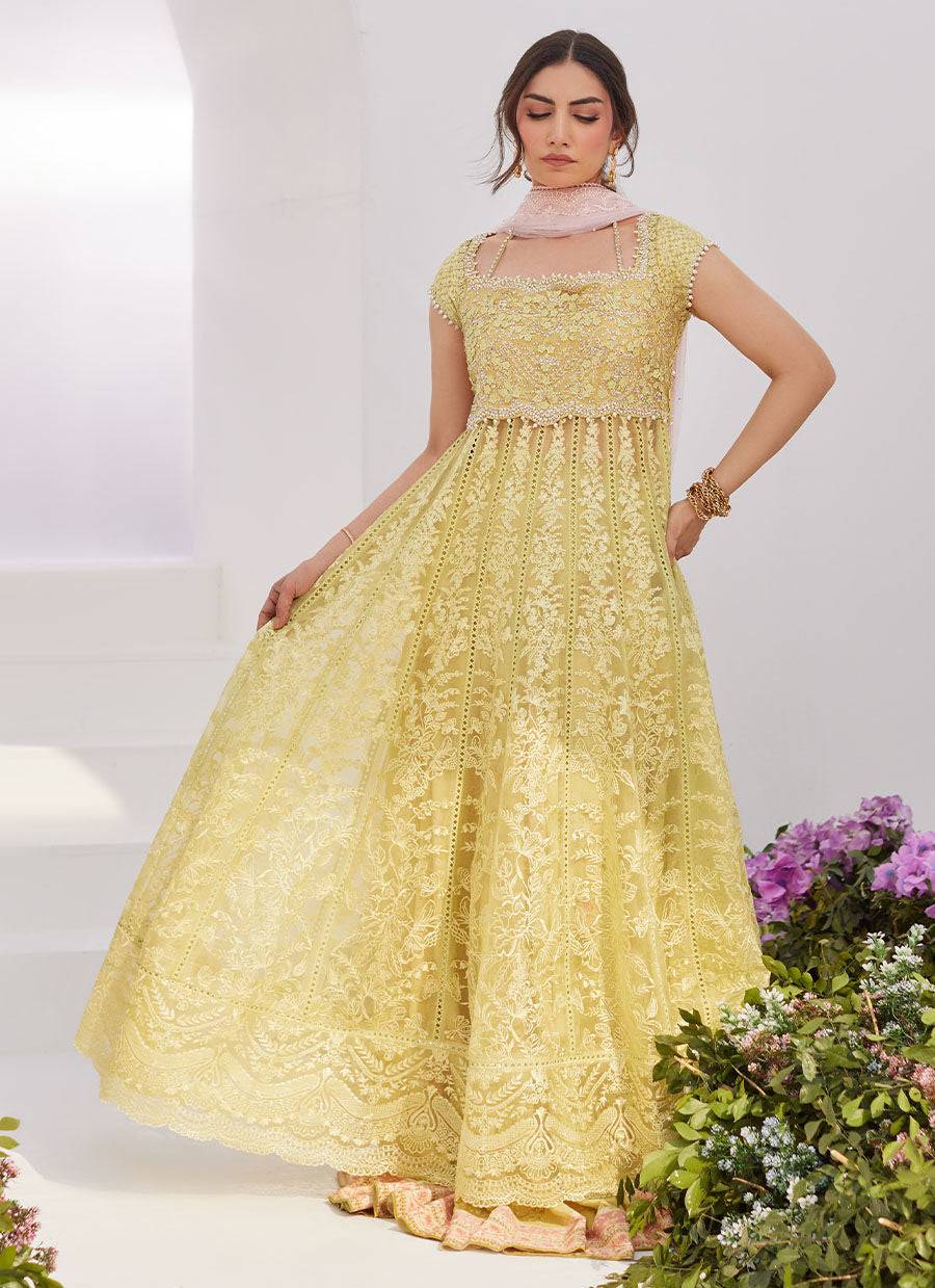 Farah Talib Aziz | Zaza Luxe Pret 24 | REINE KIWI EMBROIDERED EMBELLISHED KALIDAAR - Pakistani Designer Dress - by Farah Talib Aziz | Type: Luxury - 100% Original at Saira Sultan