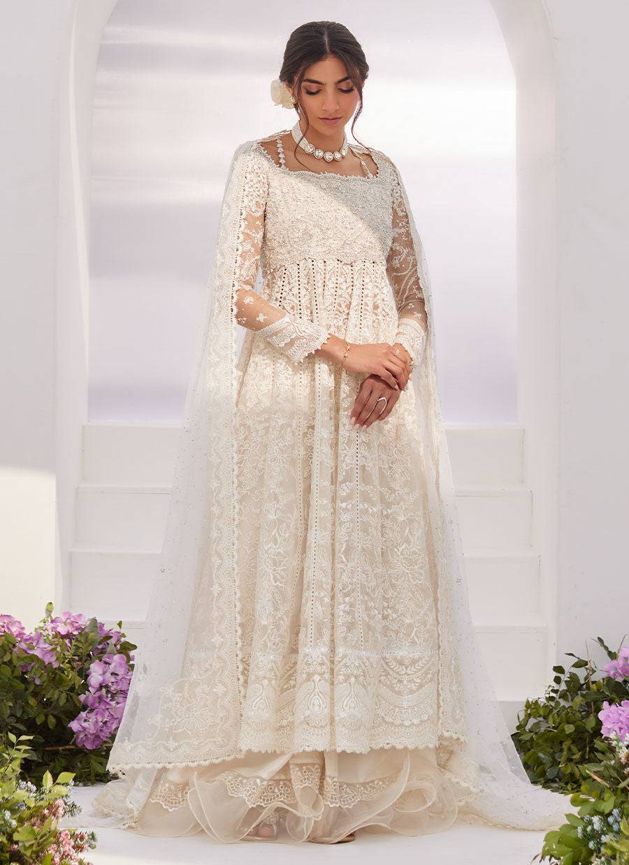 Farah Talib Aziz | Zaza Luxe Pret 24 | MAELLE IVORY EMBROIDERED AND EMBELLISHED KALIDAAR - Pakistani Designer Dress - by Farah Talib Aziz | Type: Luxury - 100% Original at Saira Sultan