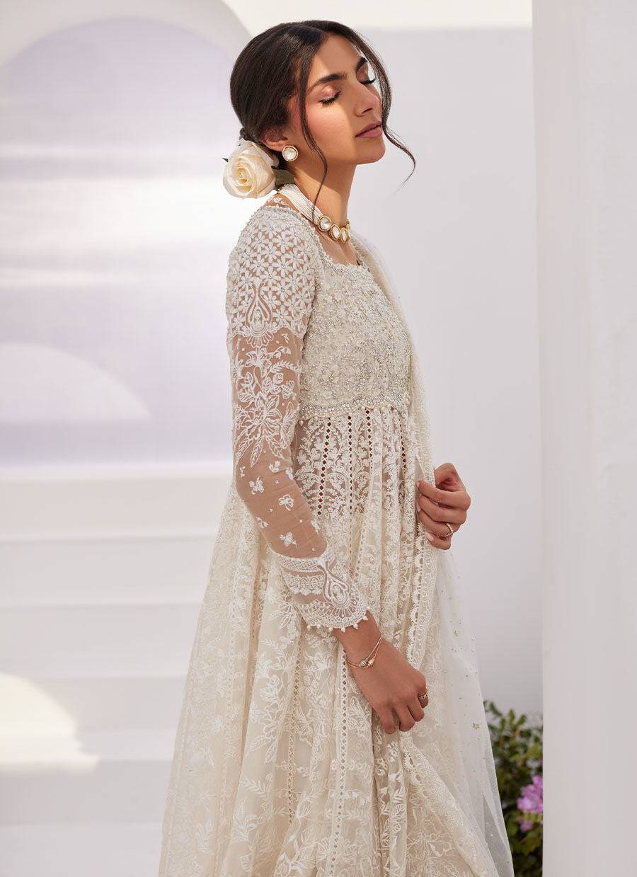 Farah Talib Aziz | Zaza Luxe Pret 24 | MAELLE IVORY EMBROIDERED AND EMBELLISHED KALIDAAR - Pakistani Designer Dress - by Farah Talib Aziz | Type: Luxury - 100% Original at Saira Sultan