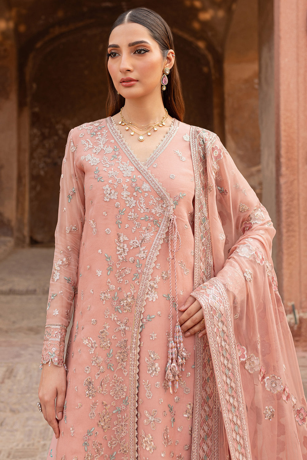 Farasha | Ritzier Wedding Formals | Peach Bell Custom Size Pale Peach Chiffon