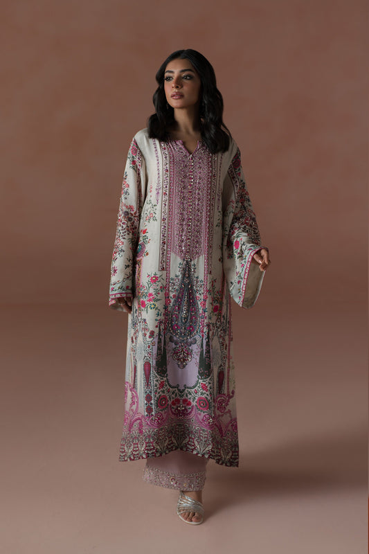Ammara Khan | Flo 25 | Raspberry Cooler Long shirt Set (D-05) XS Cloud Gray Raw Silk