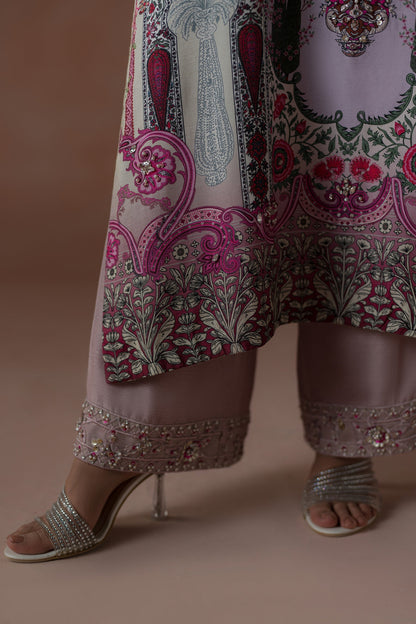 Ammara Khan | Flo 25 | Raspberry Cooler Long shirt Set (D-05) L Cloud Gray Raw Silk