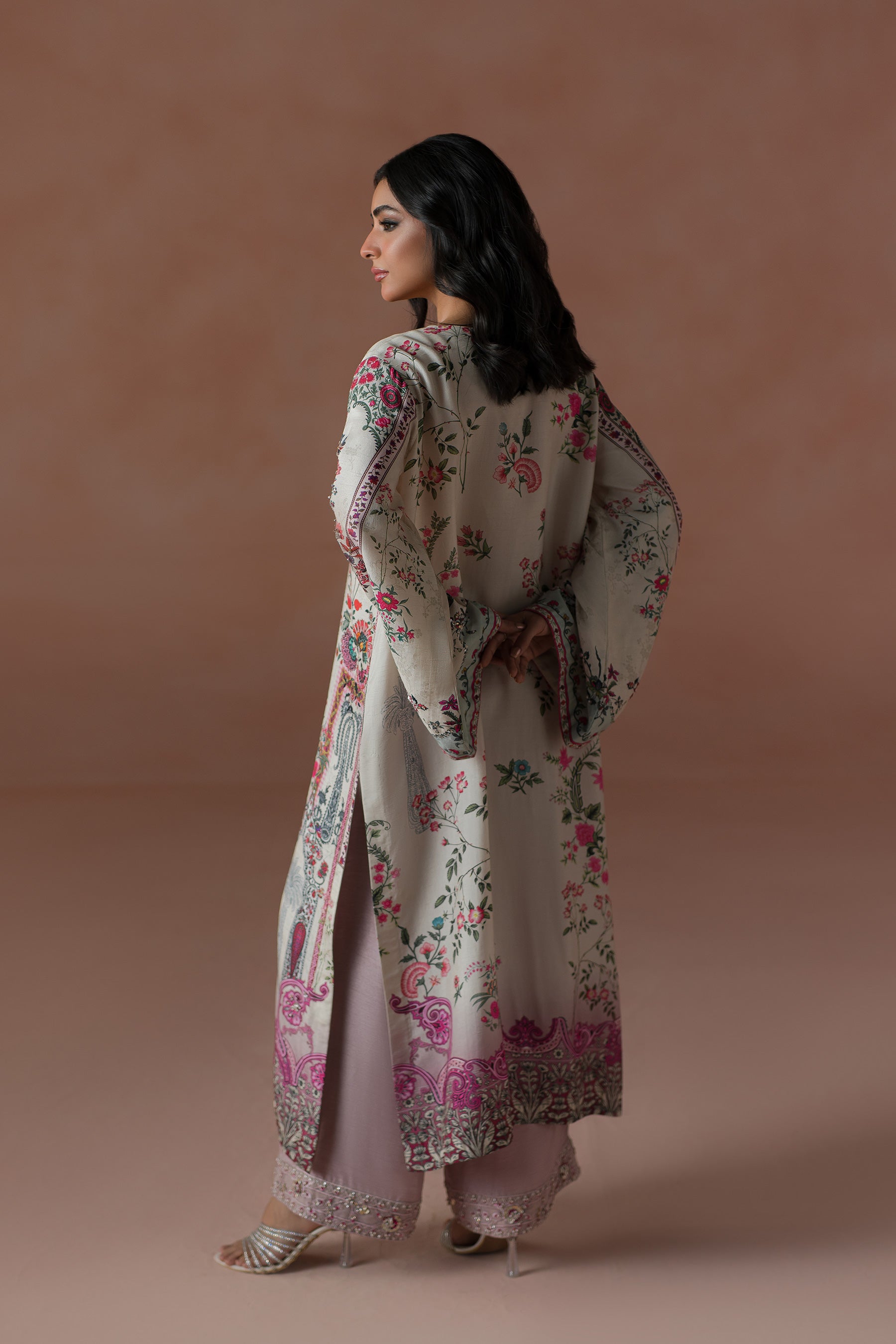 Ammara Khan | Flo 25 | Raspberry Cooler Long shirt Set (D-05) S Cloud Gray Raw Silk