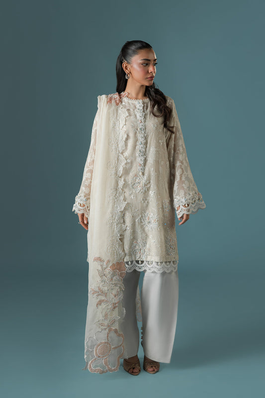 Ammara Khan | Flo 25 | Pearl Spring Lily Shalwar Set (D-10) XS Ivory Karandi Organza