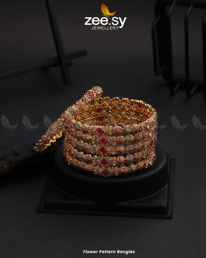 Flower Pettern Bangles Red