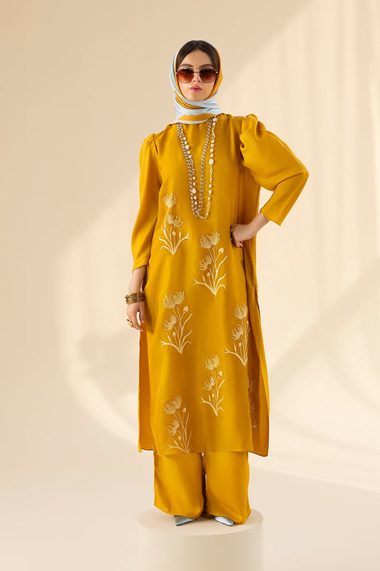 Erum Khan | Lillia Summer Edit | Honey Haze XS Gold Charmeuse Silk