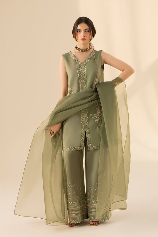 Erum Khan | Lillia Summer Edit | Olive Bloom XS Greenish Grey Korean Silk